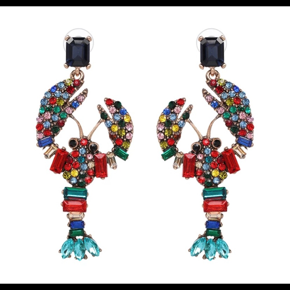 Colorful Lobster Rhinestone Bijoux Style Earrings